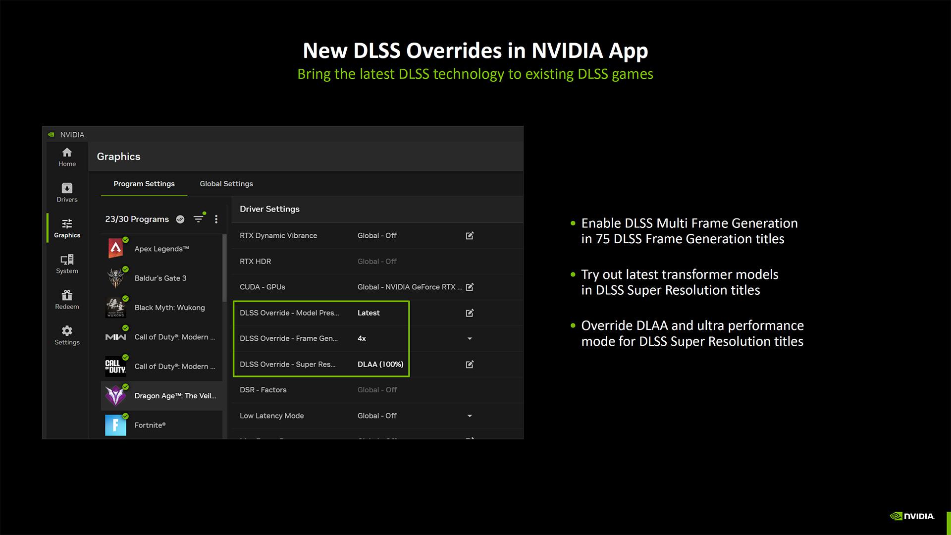 nvidia app choix dlss