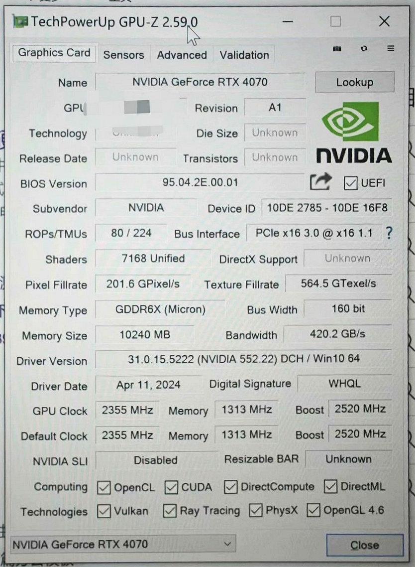 rtx 4070 10 go gpu z specs