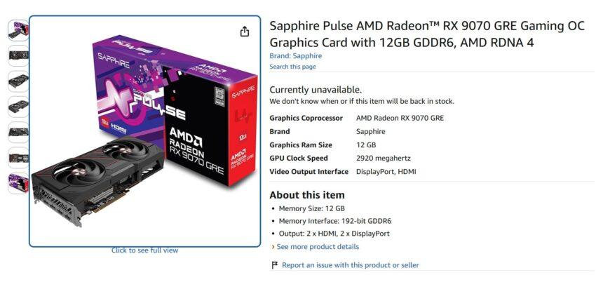 sapphire pulse rx 9070 gre amazon