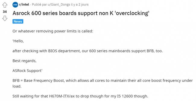 BFB pour toutes les mobales Intel 600 chez ASRock