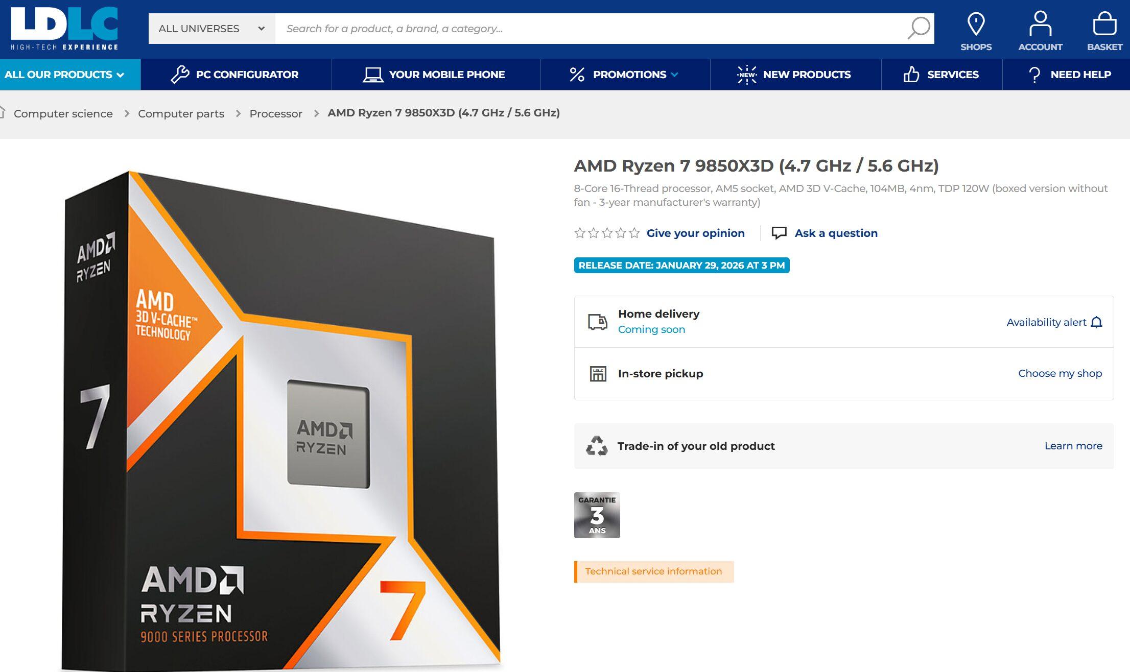 ryzen 7 9850x3d leak ldlc