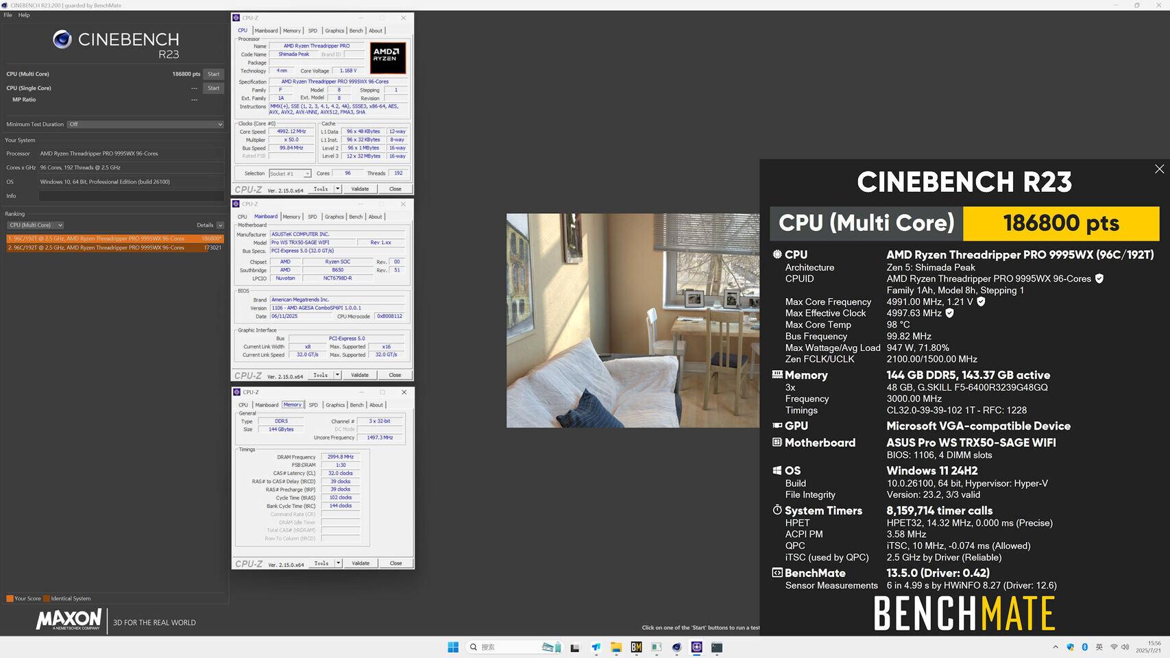 threadripper pro 9995wx cinebench r23