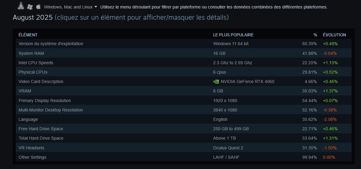 enquete steam aout 2025 machine typique