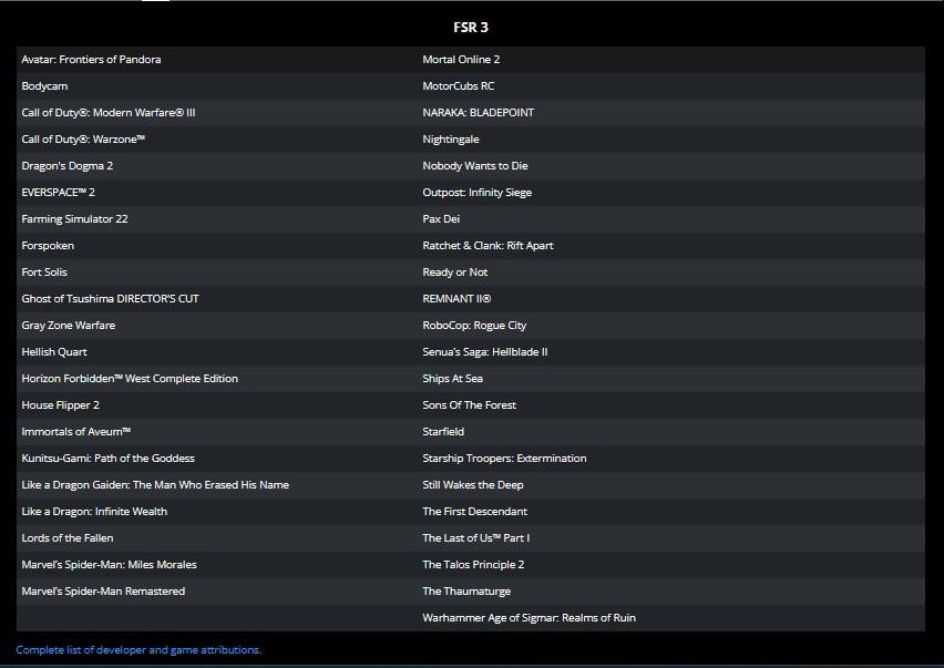 fsr 3 liste jeux