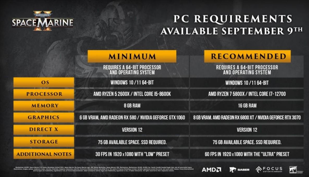 space marine 2 config pc officielles