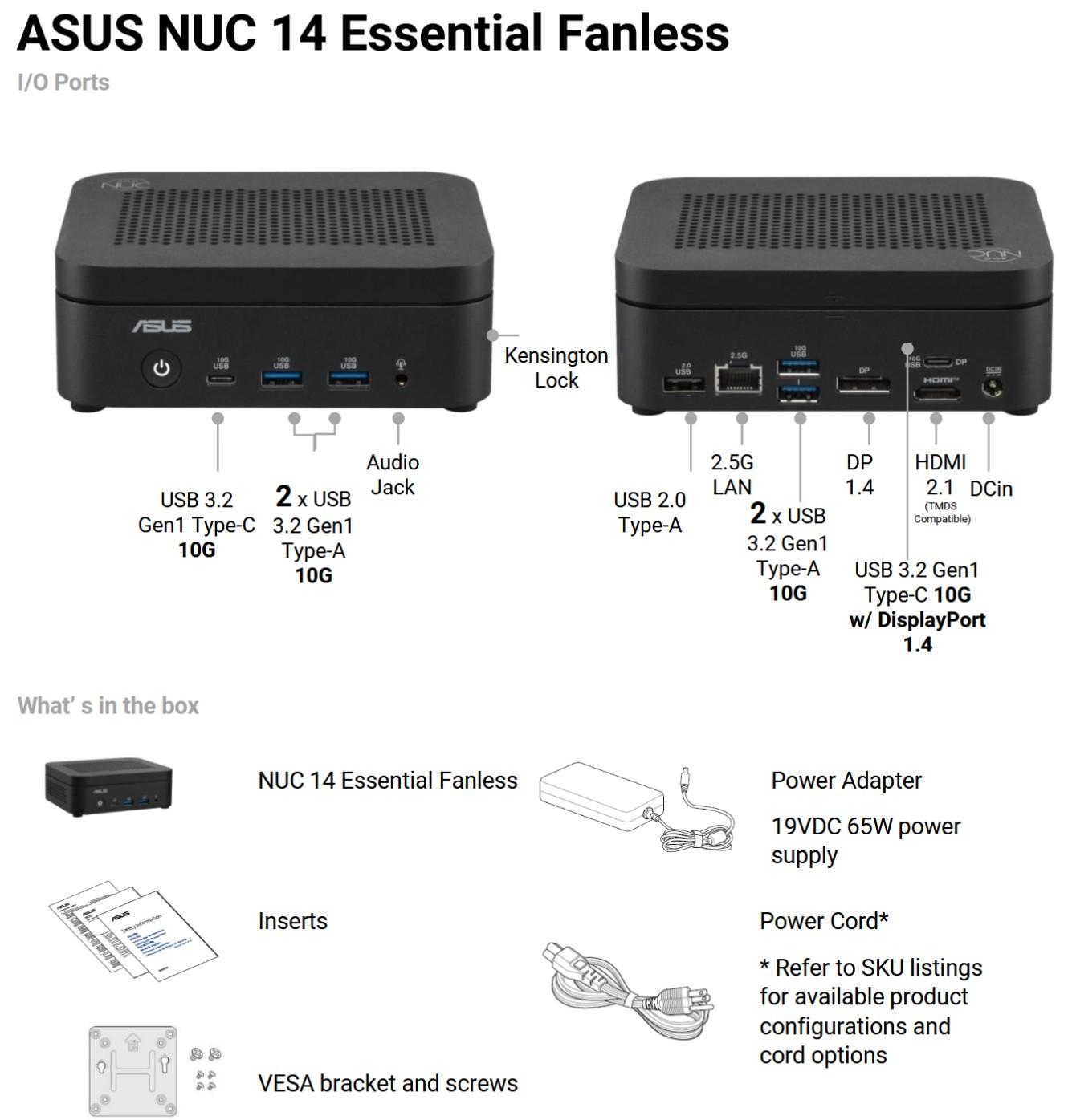 NUC 14 Essential Fanless I/O et contenu de la boîte [cliquer pour agrandir]