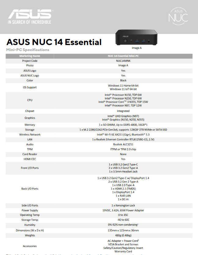 nuc 14 essential specs