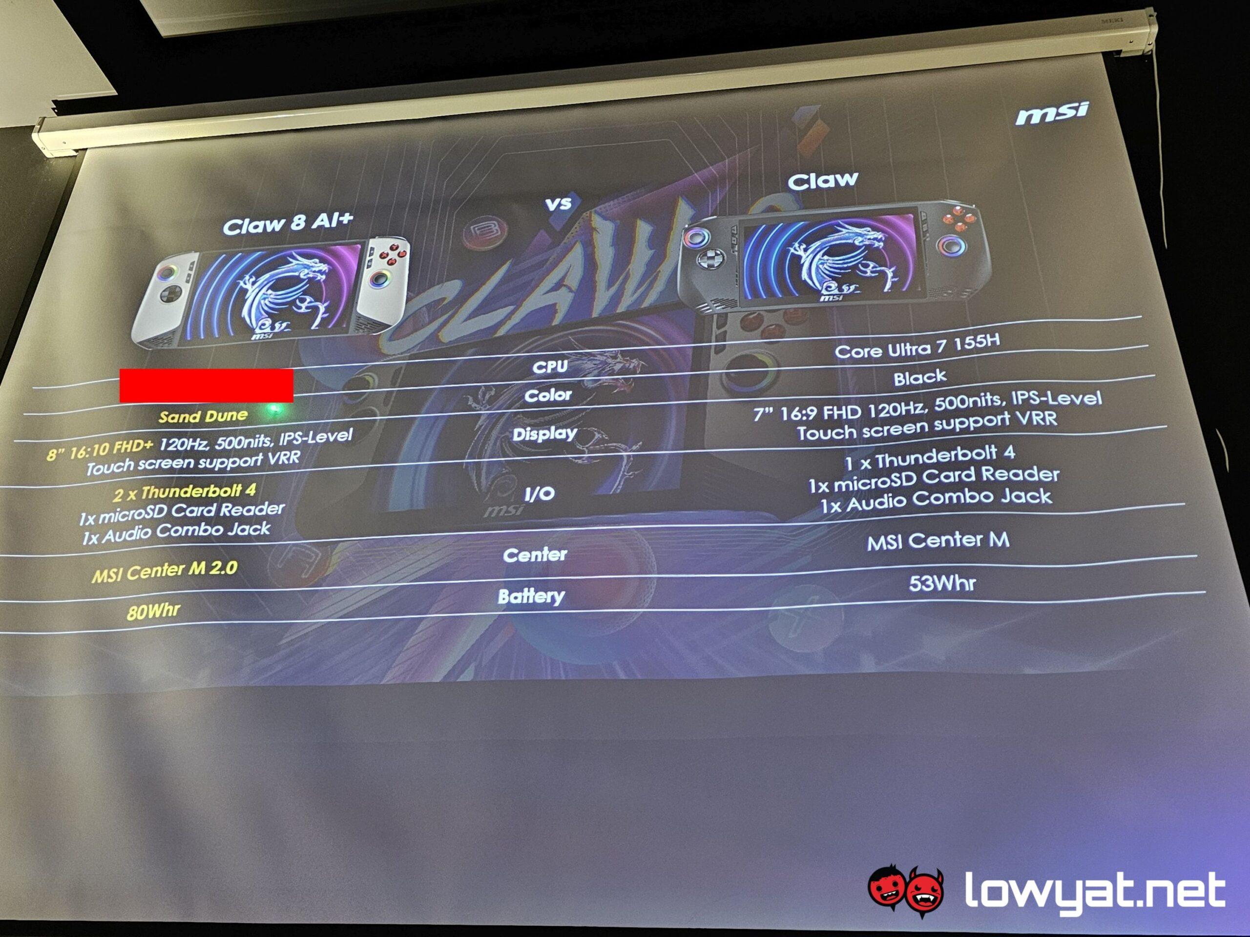 msi claw 8 ai vs msi claw specs aout 2024