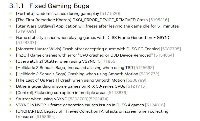 bugs jeux corriges nvidia 576.02