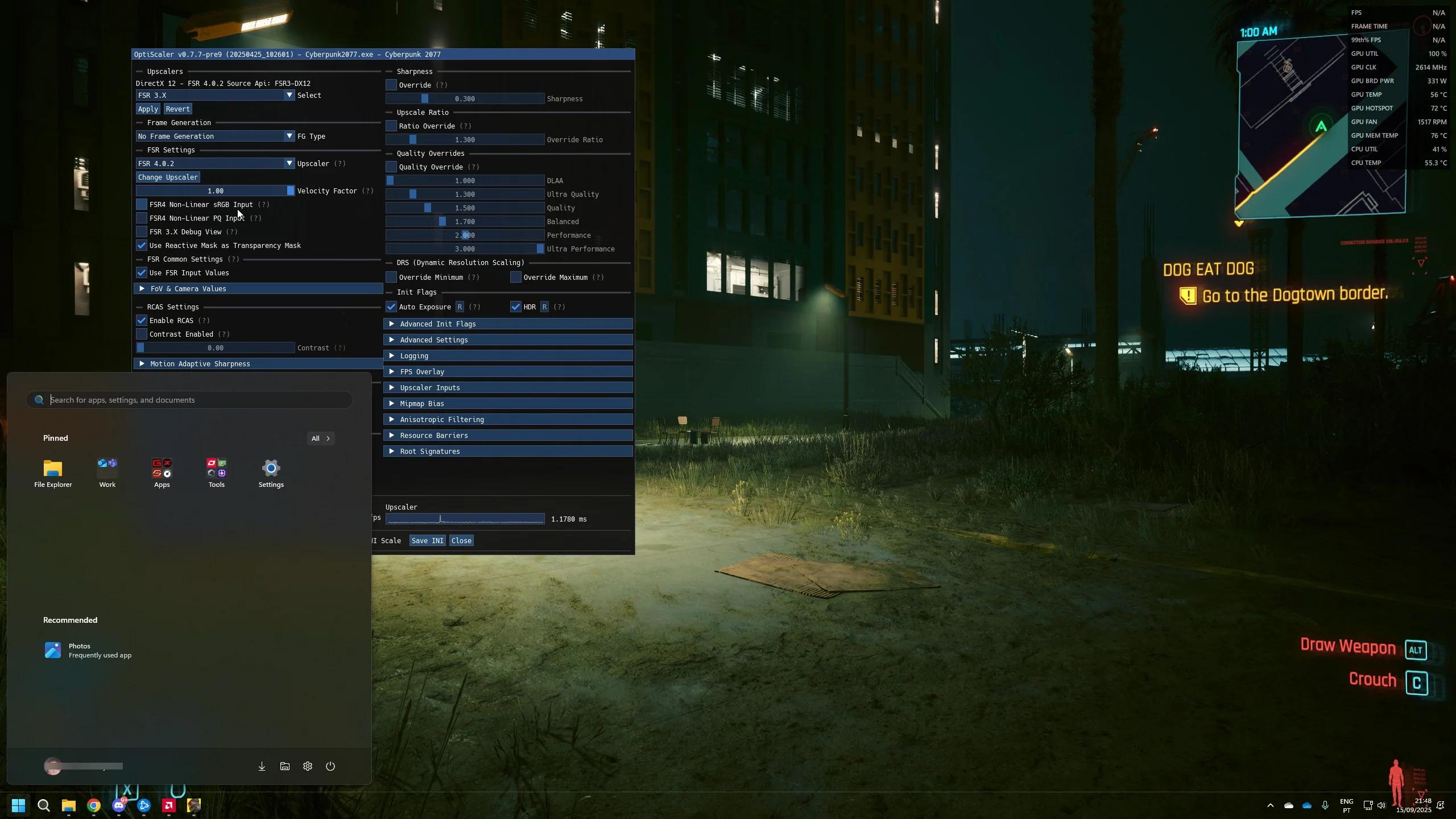 fsr 4 working in cyberpunk 2077 on rdna3 7900xtx windows 11
