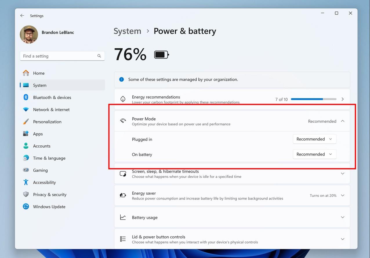 mode batterie windows 11