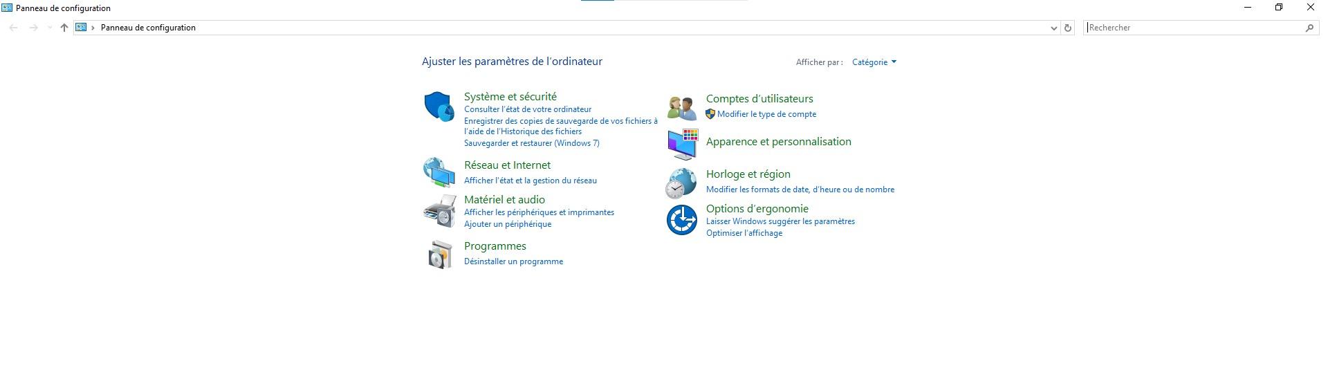 panneau de config windows 10