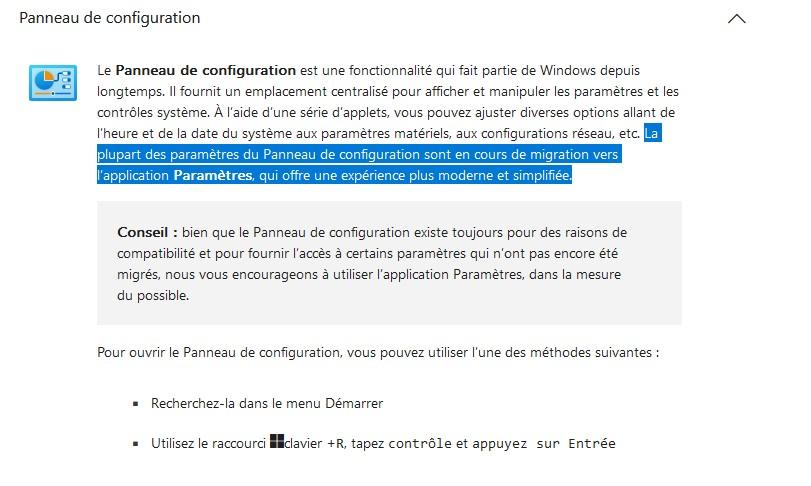 panneau de config windows 11 nouvelle formulation