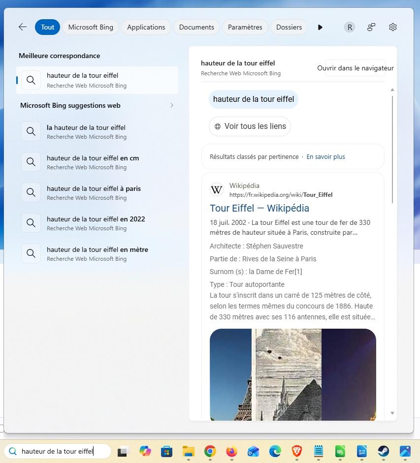 recherche windows 11