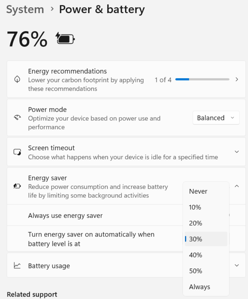 gestion alimentation windows 11 24h2