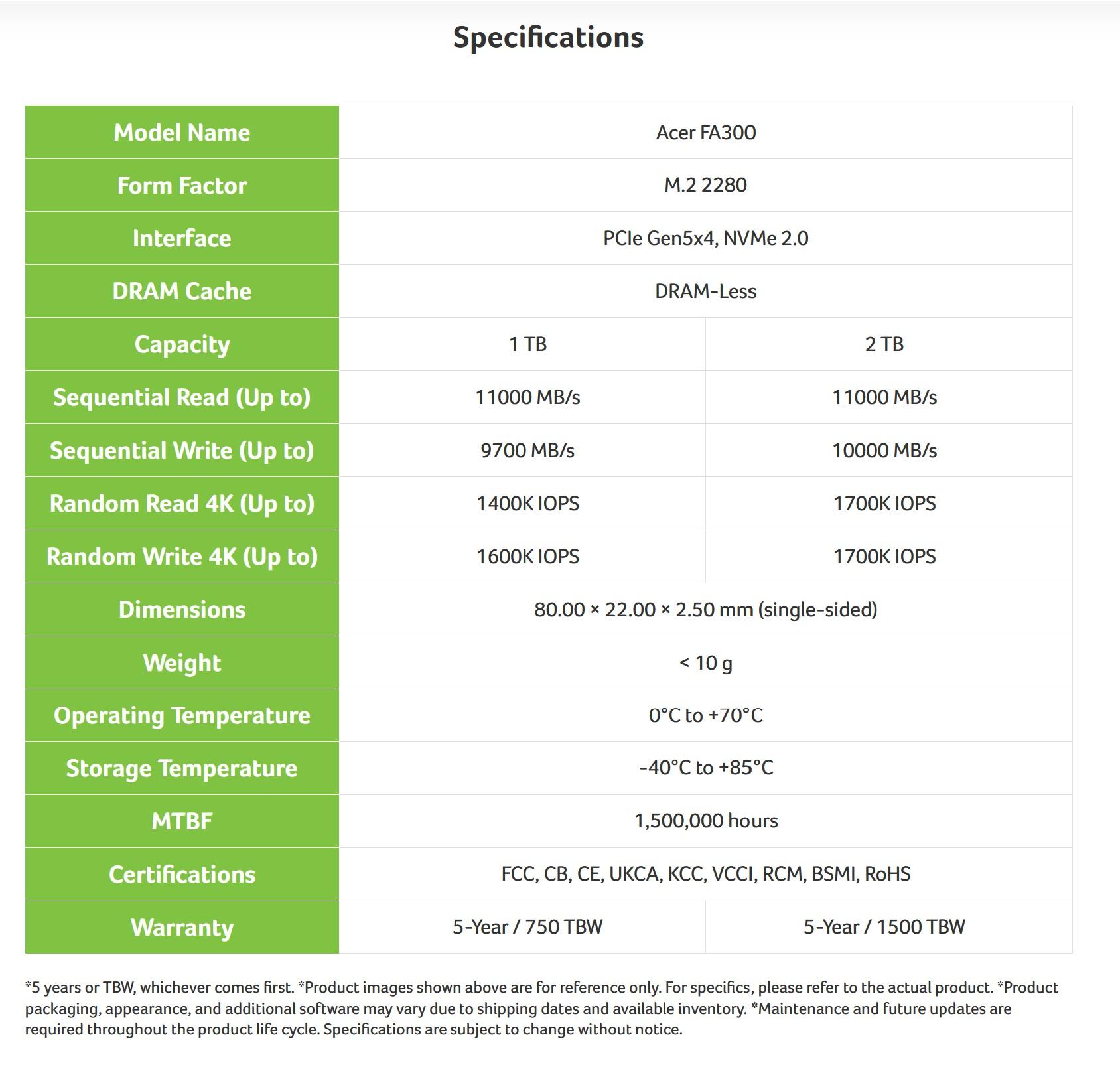 acer fa300 specs
