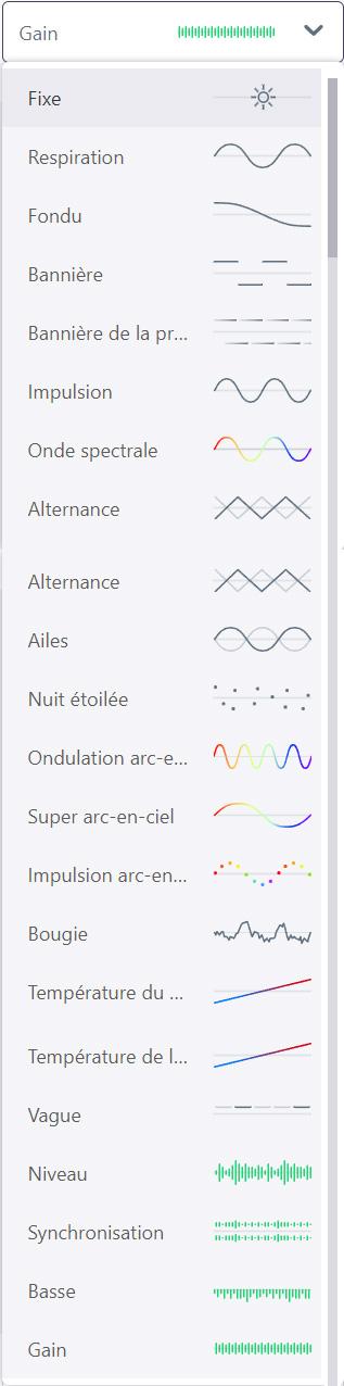 La liste de tous les effets du F360 RGB Core.