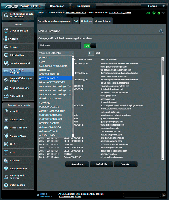 asus BD4 / BT110 web interface / logs [cliquer pour agrandir]