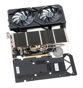 L'étage d'alimentation GPU est refroidi par le dissipateur, celui pour la VRAM est simplement en contact avec la backplate. [cliquer pour agrandir]