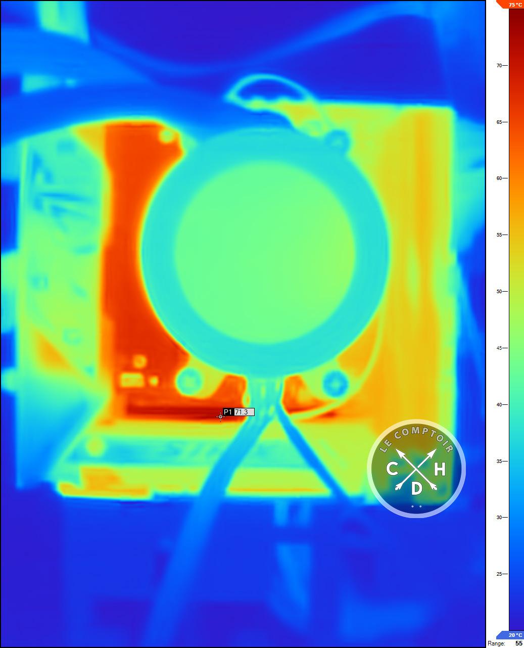 Cliché IR des VRM de la Strix B850-I avec un CPU à 180W