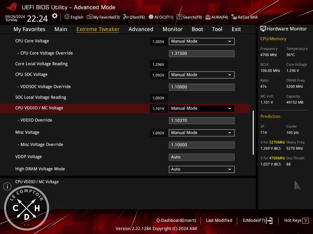 La page d'overclocking habituelle