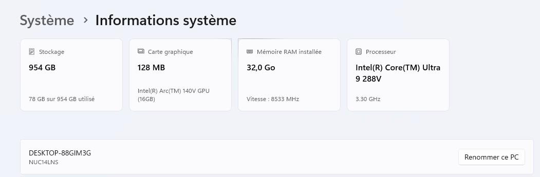 info systeme nuc14lns
