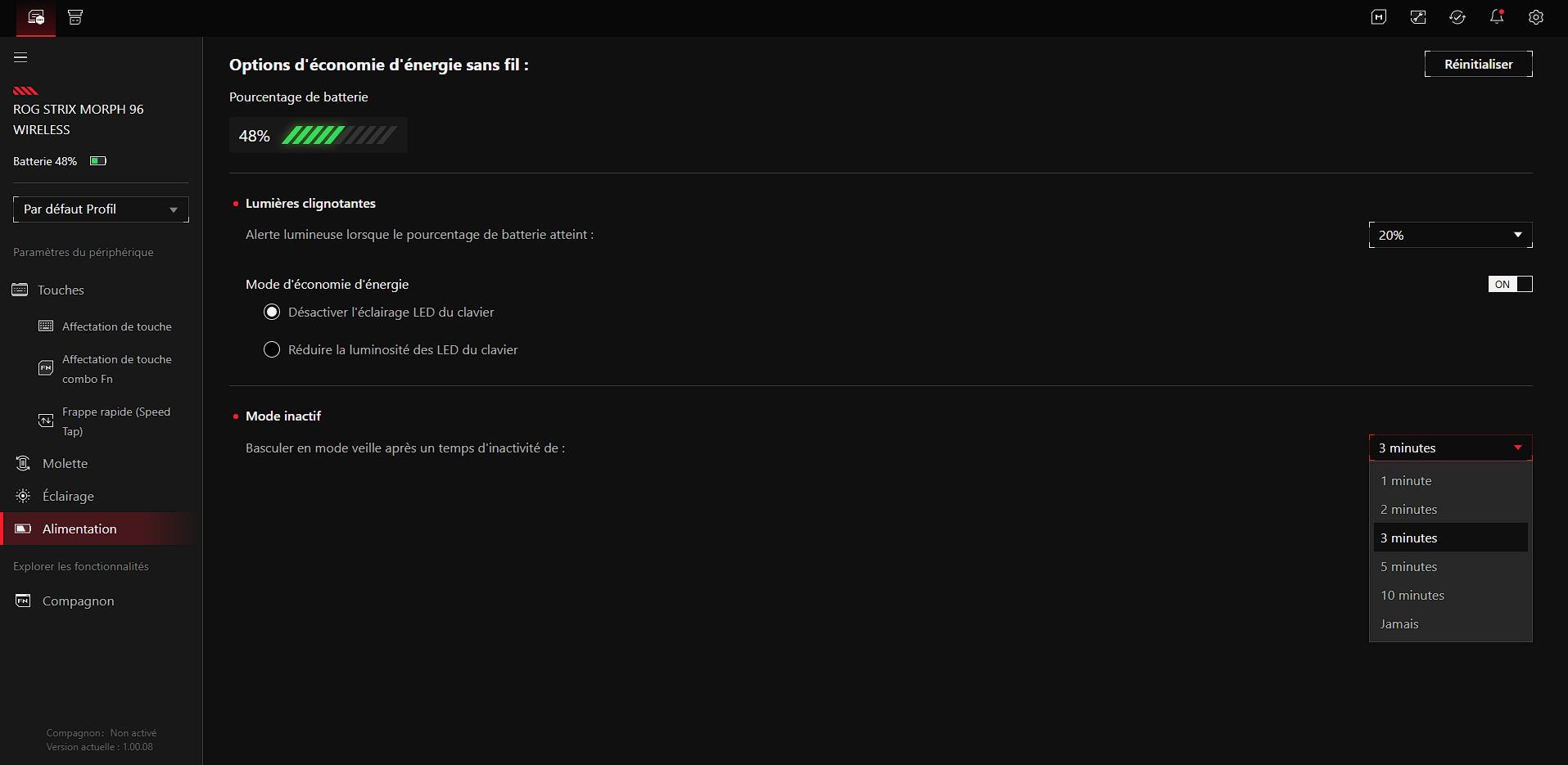 Paramètres d'économie d'énergie du Gear Link