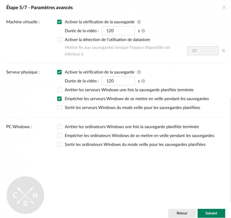 APM définition du plan de protection / paramètres avancés [cliquer pour agrandir]