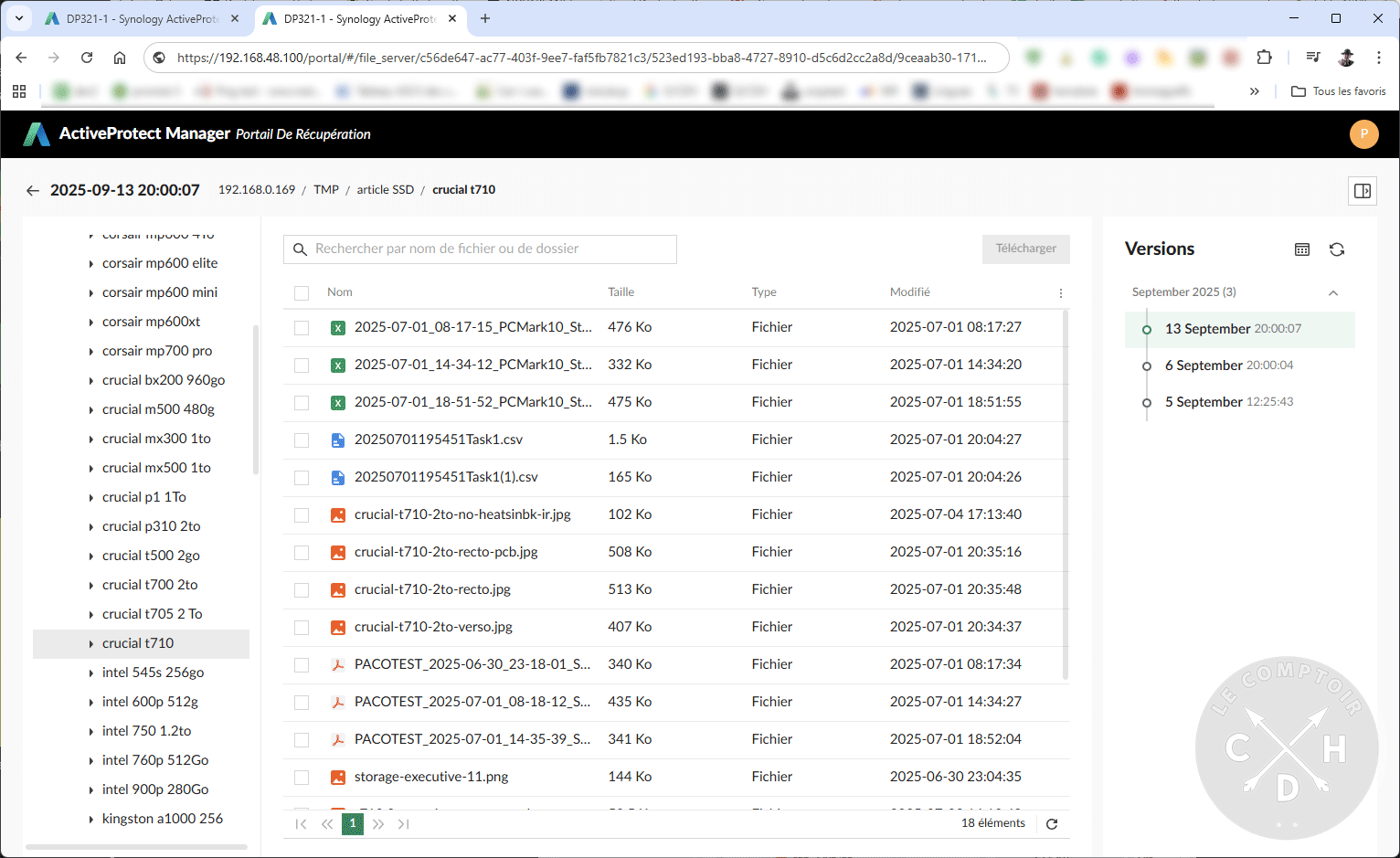 APM / serveur de fichier / portail de récupération