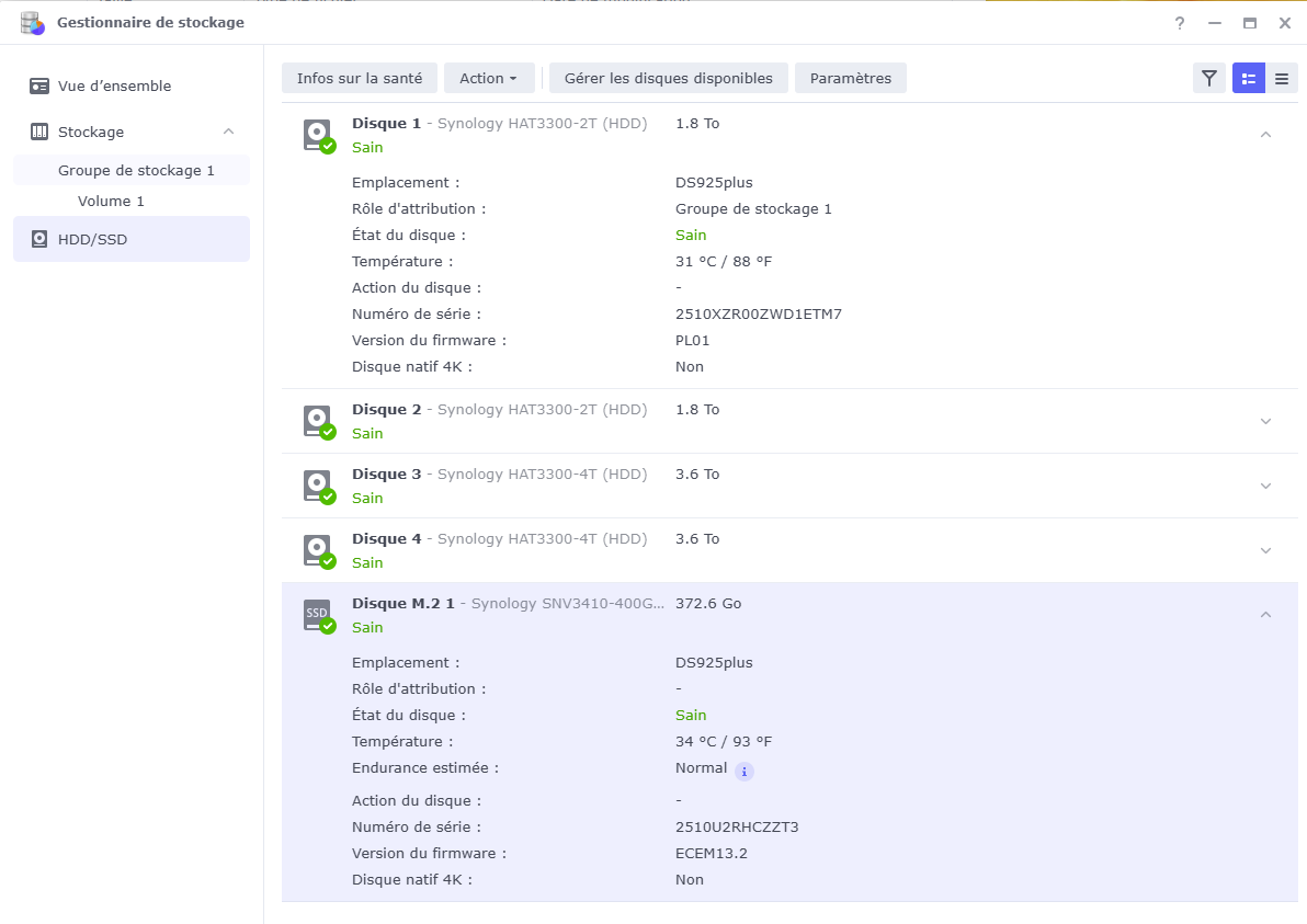 ds925+ gestionnaire stockage / hdd + ssd certifiés