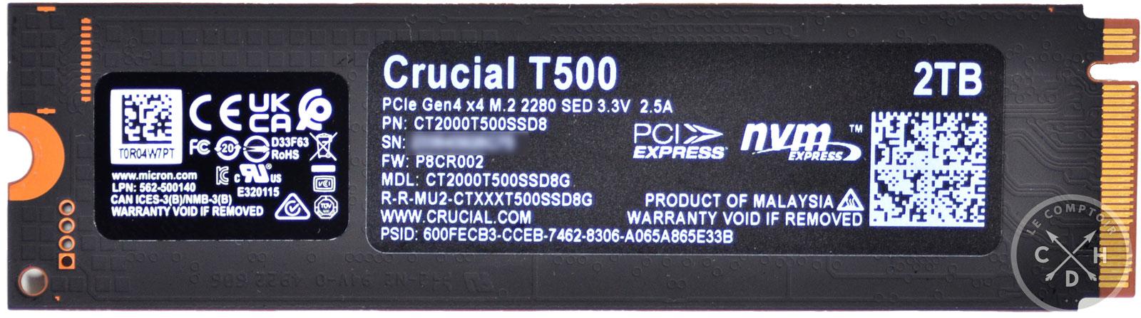 SSD Crucial T500 M.2 2 To PCI Express 4.0 TLC NVMe avec dissipateur  thermique